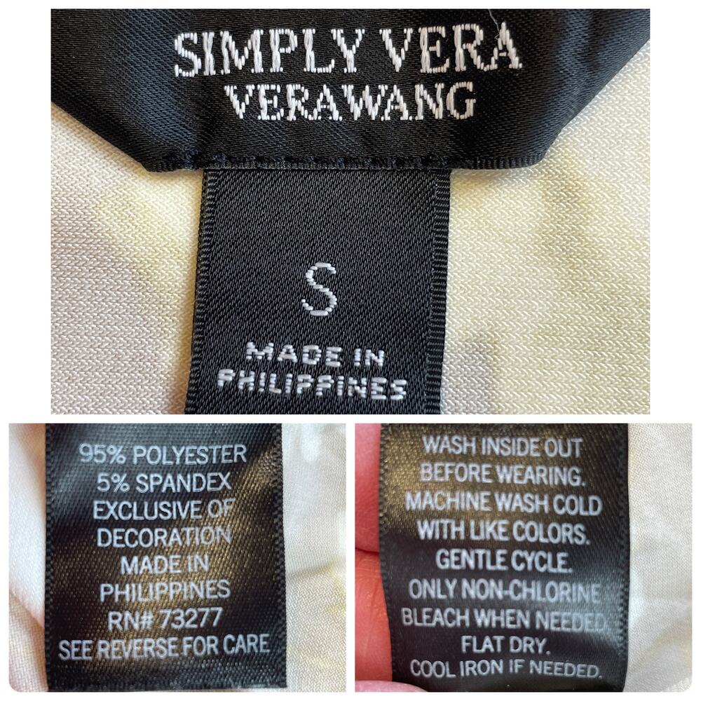 Simply Vera Vera Wang Tan Cream Stretch Knit Floral Elastic Waist Top S NWT - Picture 8 of 10